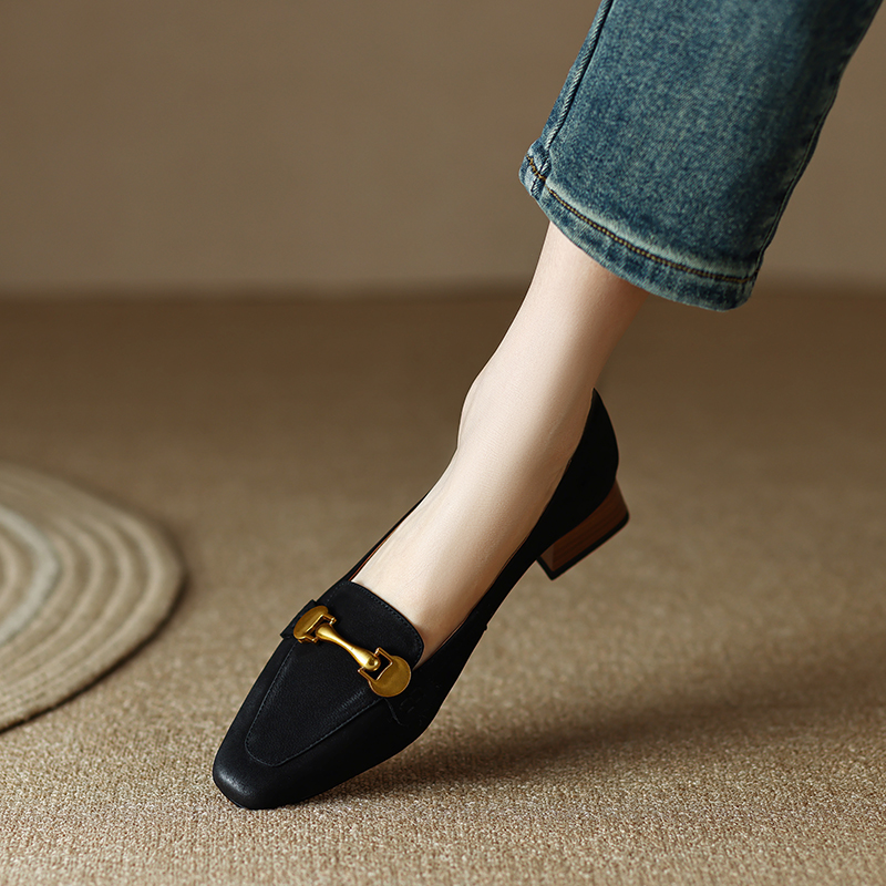 Korean Style Women's Flat Shoes - Brown Leather Slip-On - Image 2