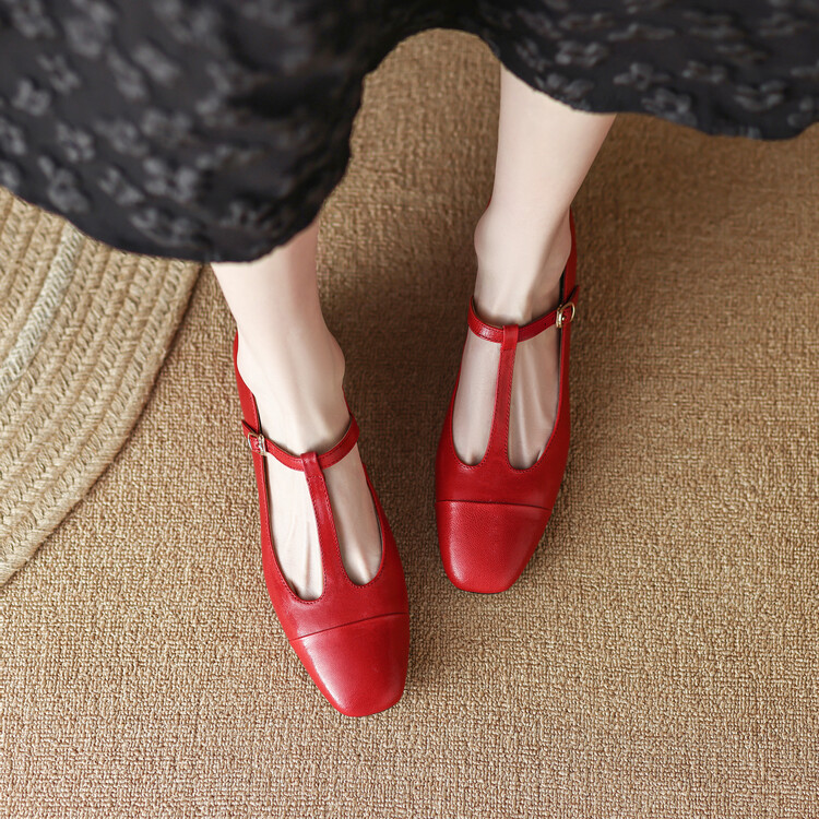 Minimalist Mary Jane Shoes Square Toe Block Heel Wedding - Image 2