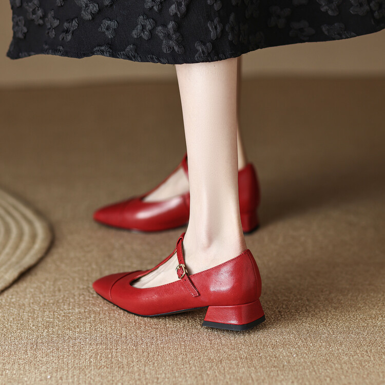 Minimalist Mary Jane Shoes Square Toe Block Heel Wedding - Image 3