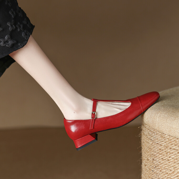 Minimalist Mary Jane Shoes Square Toe Block Heel Wedding - Image 4