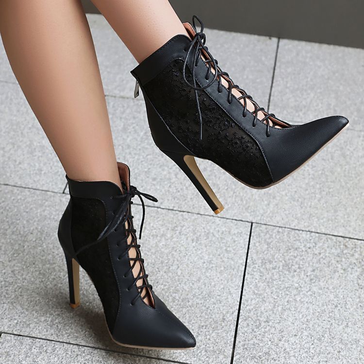 Women's One-Strap High Heel Sandals - Square Heel Pointed Toe - Image 5