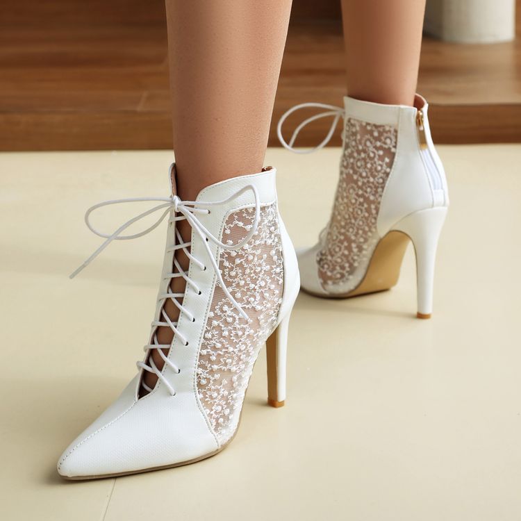 Women's One-Strap High Heel Sandals - Square Heel Pointed Toe - Image 4