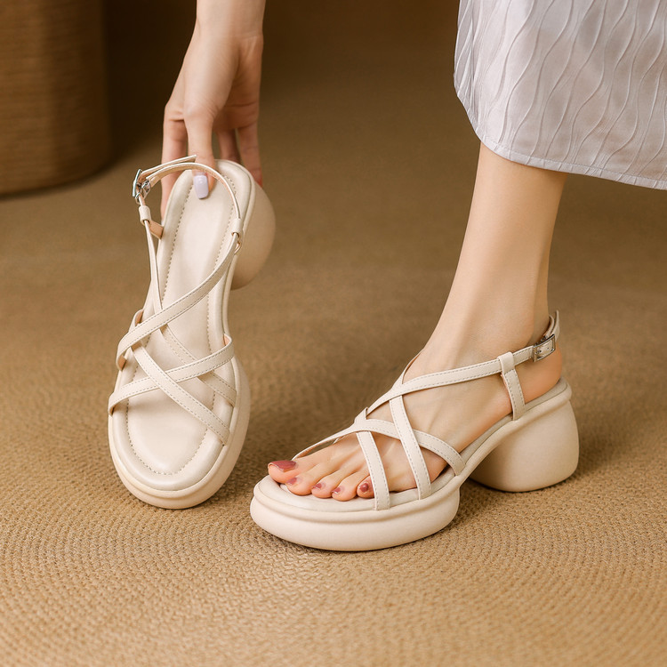 Women's One-Strap High Heel Sandals - Summer 2025 Casual Chunky Heel Open Toe