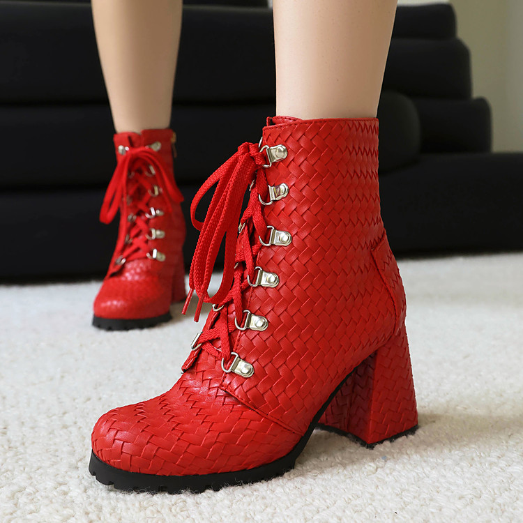 Women's High Heel Martin Boots with Floral Polka Dot Design - Image 2