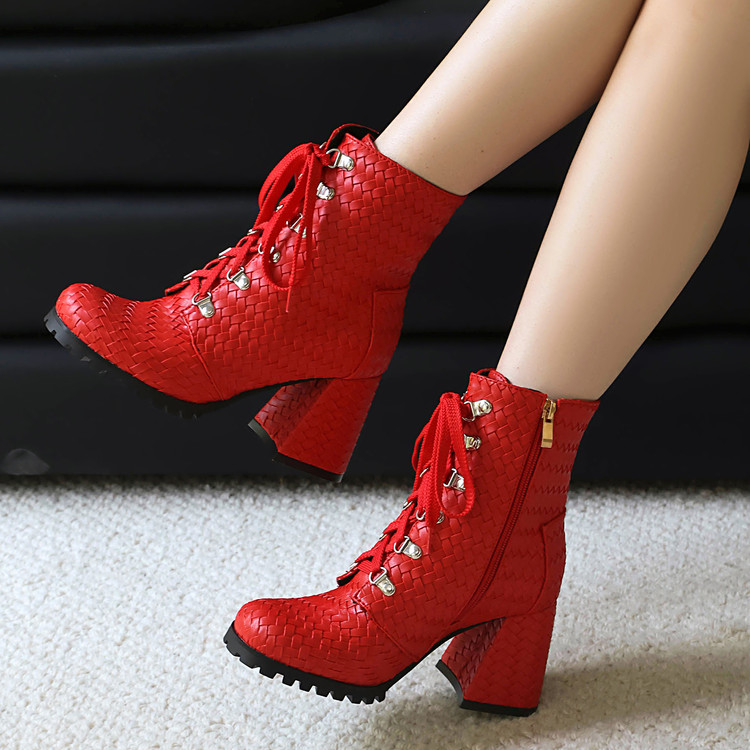 Women's High Heel Martin Boots with Floral Polka Dot Design - Image 4