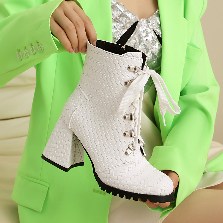 Women's High Heel Martin Boots with Floral Polka Dot Design