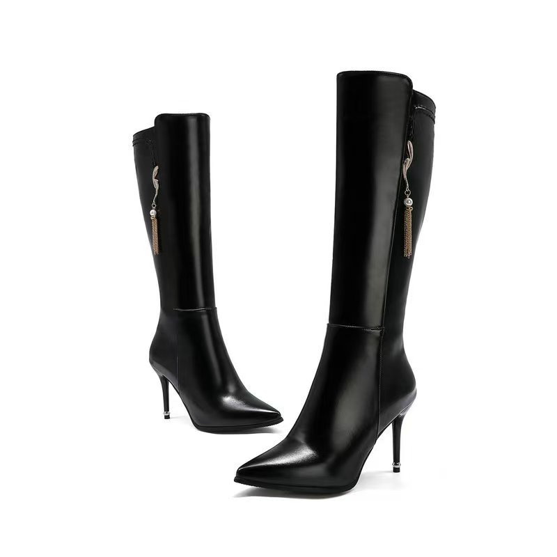Women's High Heel Square Toe Martin Boots with Polka Dot Pattern - Image 4