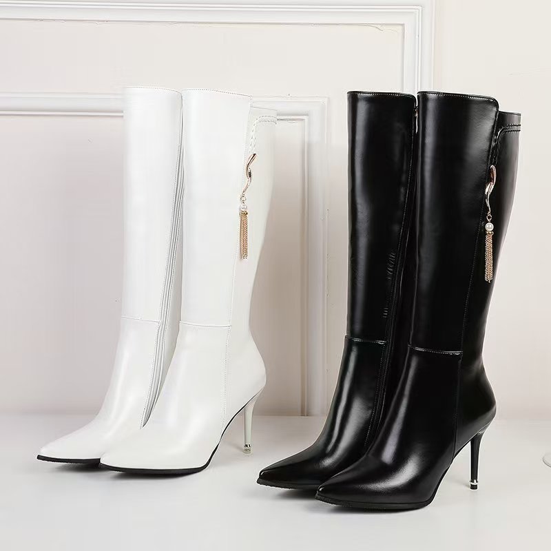 Women's High Heel Square Toe Martin Boots with Polka Dot Pattern - Image 2