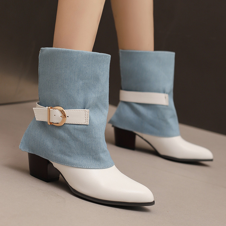 Women's Square Toe Mid Calf Martin Boots with Buckle Strap