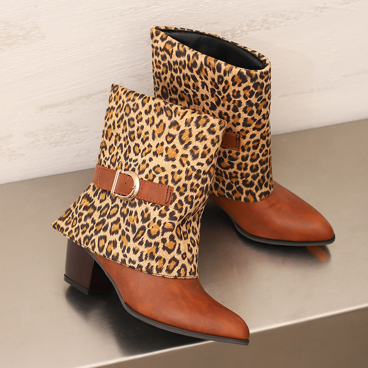 Women's Square Toe Mid Calf Martin Boots with Buckle Strap - Image 4